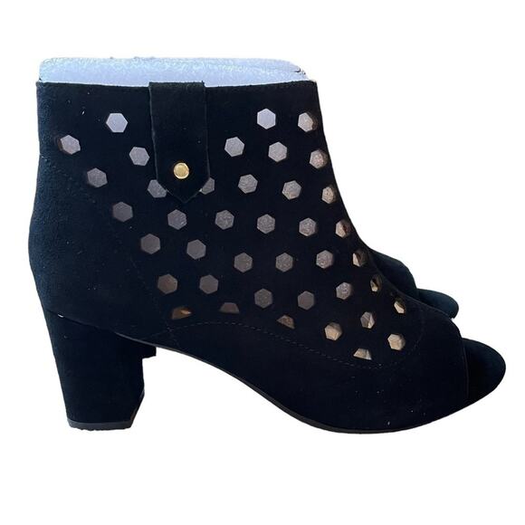 Bettye Muller Concepts Black Suede Open Toe‎ Suede Booties NEW Size 6.5 - Picture 1 of 10